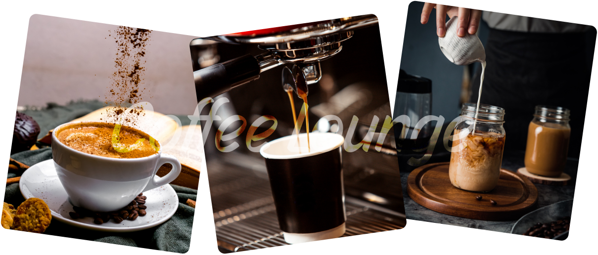 Collage of coffee drinks served at The Briar Bean coffee lounge at Briarwood Country Club in Sun City West, AZ