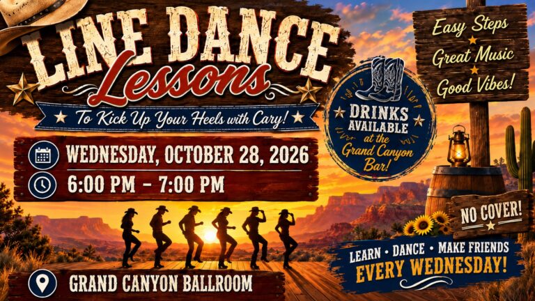 Line Dance Lessons flyer, Wednesday, October 28, 2026 at Briarwood Country Club, Grand Canyon Ballroom